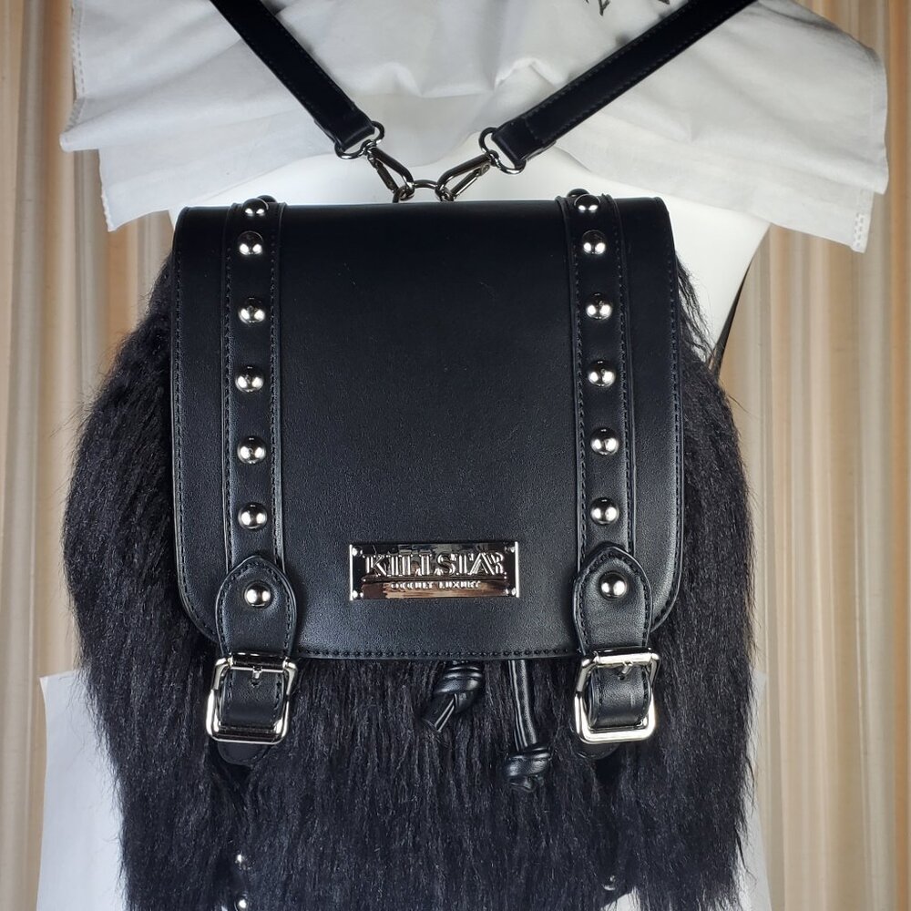 KILLSTAR OCCULT LUXURY BLACK BACK PACK FUZZY BODY PLEATHER FINISH EXCELLENT